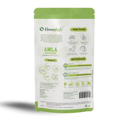 Hennahub Organic Amla Powder for Hair Care - 100% Pure, Natural & Chemical-Free Hair Strengthening, Conditioning Powder | Rich in Vitamin C & Antioxidants for Healthy Hair | 100gm New pack