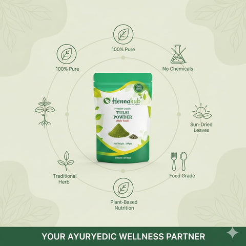 Hennahub Tulsi Powder 100gm (Food Grade) | Holy Basil / Tulasi / Sacred Basil Leaf Powder | Pure Ocimum sanctum | For Herbal Tea, Kadha & Green Drinks