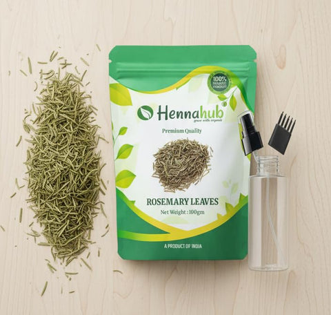 Hennahub Dried Rosemary Leaves 100gm (Food Grade) with Mist Spray & Comb Cap Bottle for Rosemary Water, Zipper Pouch 100gm | 100% Natural & Aromatic Herb for Hair Growth, Scalp Care & Culinary Use.