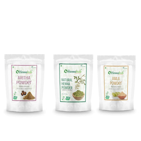 HENNAHUB Reetha, Henna and Amla powder 200g x 3 pack | Organic Hair care Combo Pack | Total 600 gm