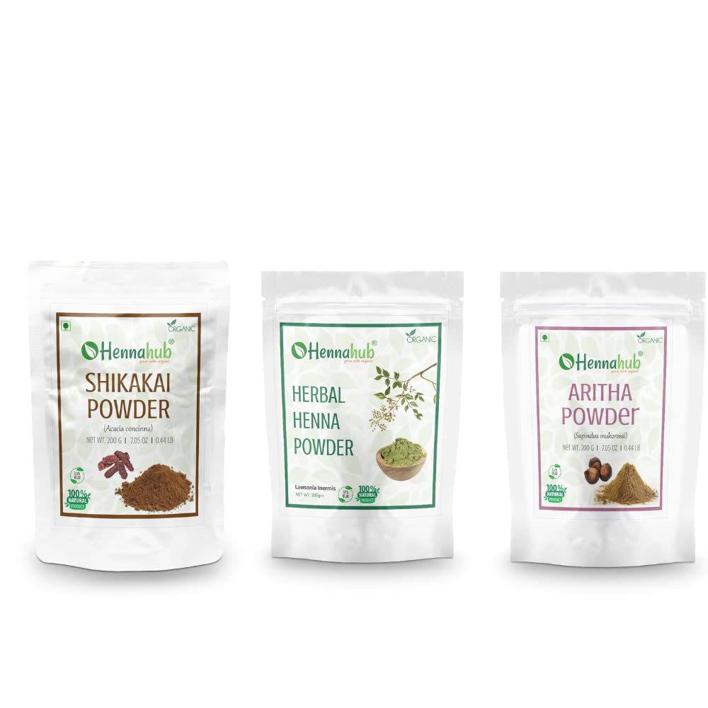 HENNAHUB Aritha, Herbal Henna and Shikakai powder 200g x 3 pack | Organic Hair care Combo Pack | Total 600 gm