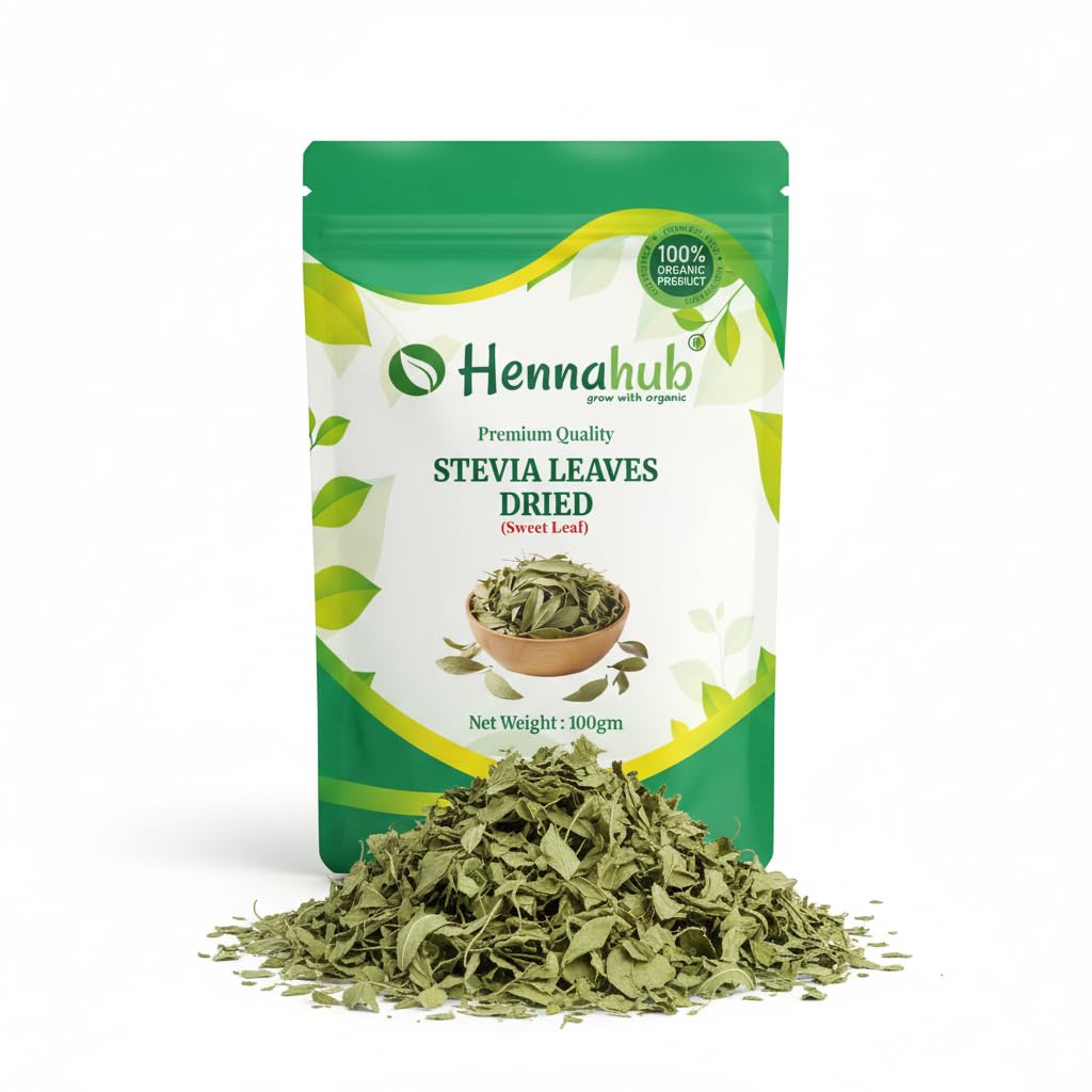 Hennahub Whole Dried Raw Stevia Leaves (Sabut) 100gm Pack | 100% Natural Food Grade Herbal Sweetener | Zero Calorie Sugar Substitute for Tea, Coffee & Juices