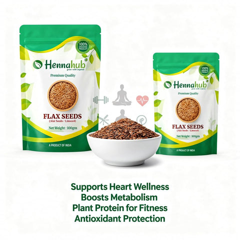 Hennahub Premium Flax Seeds 100g | Raw & Unroasted | Omega-3 Rich Superfood | High Fibre, Plant Protein, Gluten-Free Seeds for Salads, Smoothies, Baking & Daily Nutrition