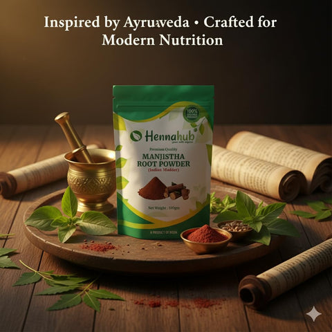Hennahub Manjistha Root Powder 100gm Pack | 100% Natural Rubia cordifolia Root Powder | Plant-Based Herbal Ingredient