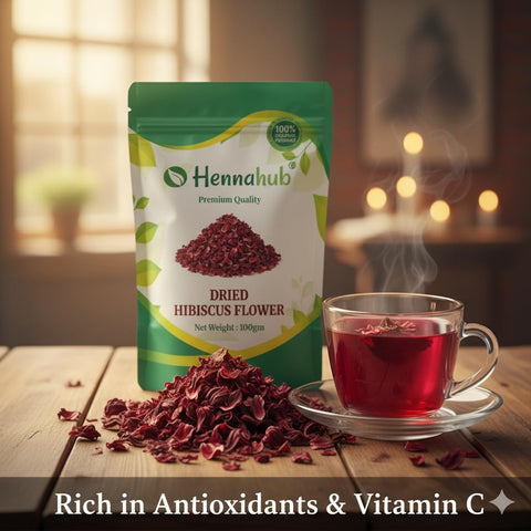 Hennahub Whole Dried Raw Hibiscus Flowers (Sabut) 100gm Pack | 100% Natural Sun-Dried Petals | Herbal Tea & Hair Care