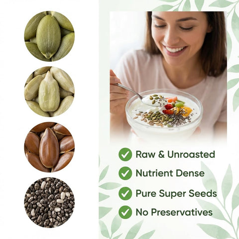 Hennahub Super Seeds Breakfast Mix | Pumpkin Seeds, Sunflower Seeds, Flax Seeds & Chia Seeds | 4 in 1 Combo | Pack of 4 x 100g Each | High Fibre & Protein