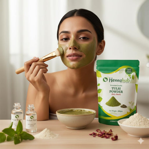 Hennahub Tulsi Powder 100gm (Food Grade) | Holy Basil / Tulasi / Sacred Basil Leaf Powder | Pure Ocimum sanctum | For Herbal Tea, Kadha & Green Drinks