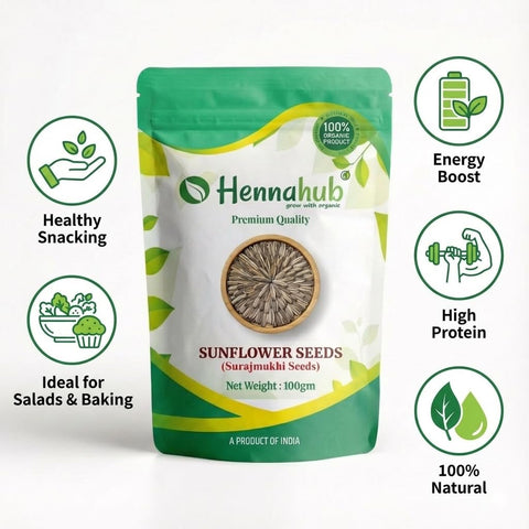Hennahub Premium Sunflower Seeds 100g | Raw & Unroasted | Vitamin E, Protein & Fibre-Rich Superfood | Healthy Snacking, Baking, Salads & Breakfast Toppings | Gluten-Free Edible Seeds