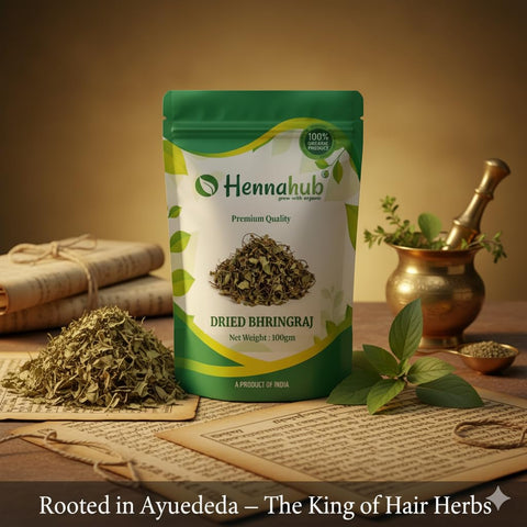 Hennahub Whole Dried Raw Bhringraj Leaves (Sabut) 100gm Pack | 100% Natural Ayurvedic Herb for Hair Growth & Scalp Care