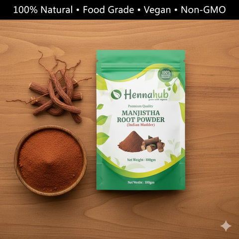 Hennahub Manjistha Root Powder 100gm Pack | 100% Natural Rubia cordifolia Root Powder | Plant-Based Herbal Ingredient