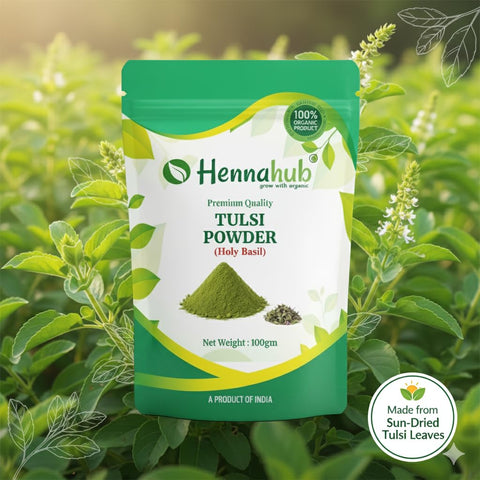 Hennahub Tulsi Powder 100gm (Food Grade) | Holy Basil / Tulasi / Sacred Basil Leaf Powder | Pure Ocimum sanctum | For Herbal Tea, Kadha & Green Drinks