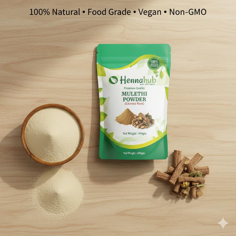 Hennahub Mulethi Powder (Food Grade) 100gm Pack | 100% Natural Licorice Root Powder | Plant-Based Ingredient for Herbal Tea & Nutrition
