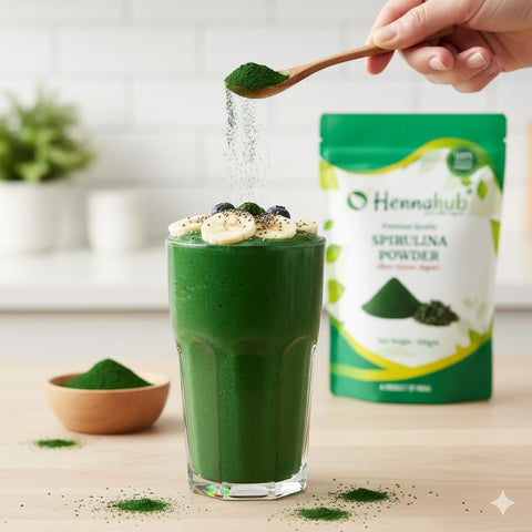 Hennahub Spirulina Powder (Food Grade) 100gm Pack  | Blue-Green Algae Superfood | Vegan Protein