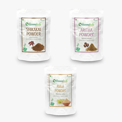 HENNAHUB Hair Care Combo Amla, Reetha, and Shikakai Powder (1kg Each) Super Saver Jumbo Pack with Free Iron Bowl for Ultimate Hair Care | Helps Reduce Hairfall & Improve Hair Quality