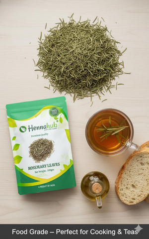 Hennahub Dried Rosemary Leaves 100gm (Food Grade) with Mist Spray & Comb Cap Bottle for Rosemary Water, Zipper Pouch 100gm | 100% Natural & Aromatic Herb for Hair Growth, Scalp Care & Culinary Use.