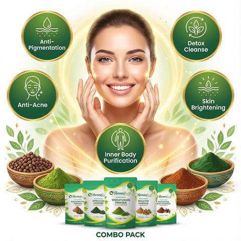 Hennahub Advanced Skin & Blood Detox Combo | Manjistha, Mulethi, Nagarmotha, Wheatgrass & Spirulina Powder | Pack of 5 × 100g | Skin Glow, Detox Cleanse, Immunity & Daily Nutrition | Ayurvedic Purifying Blend