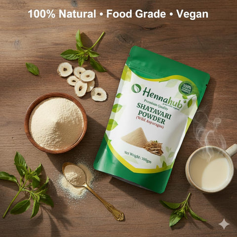 Hennahub Shatavari Powder (Food Grade) 100gm Pack | 100% Natural Asparagus racemosus Root Powder | Plant-Based Ingredient for Smoothies & Herbal Drinks