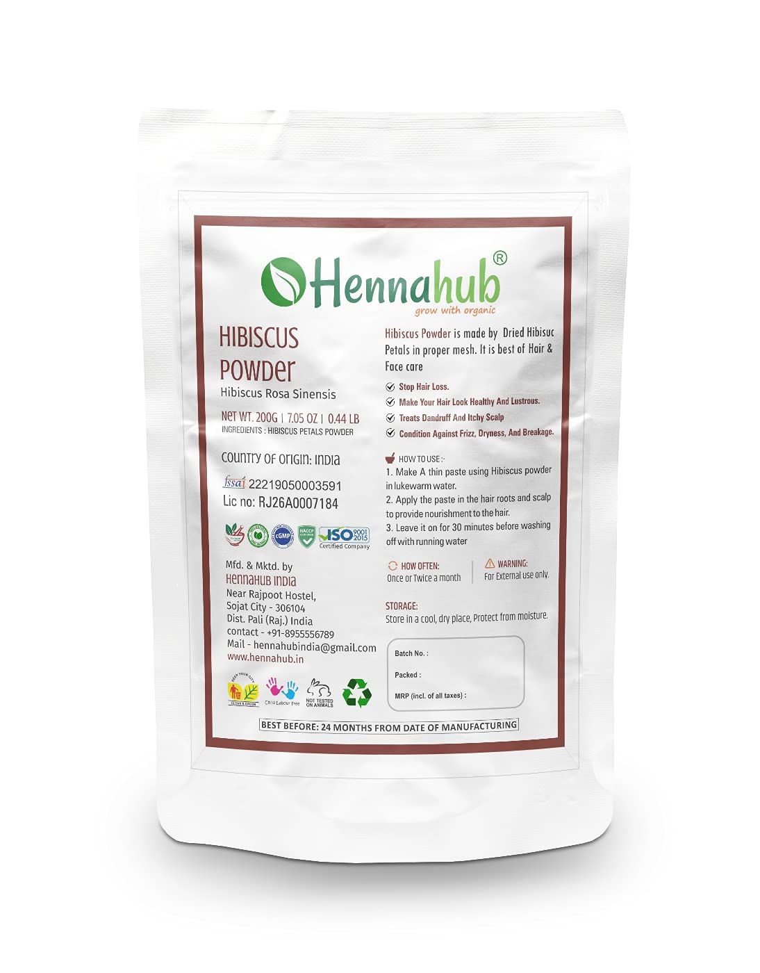 Organic Hibiscus Powder for Hair Care 200gm - hennahubstore